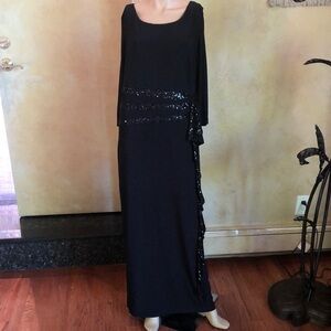 R & M Richards Black Sequin Embellished Gown